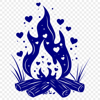 A campfire with love hearts surrounding the flames, perfect for outdoor enthusiasts.