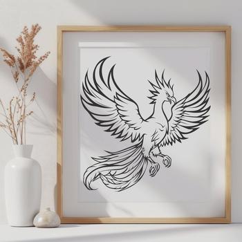 Mythical phoenix with wings spread wide in full body pose.