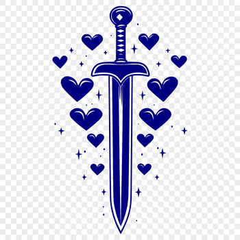 A stylized sword design featuring intertwined love hearts along its blade.