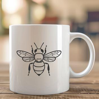 A simple line drawing of a bee, illustrated in full body view.