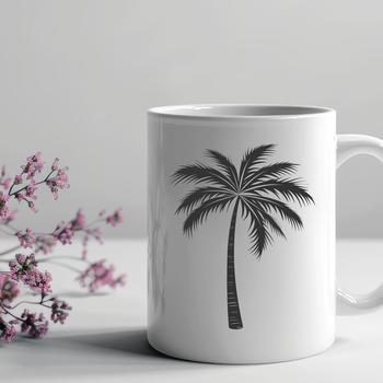 A single palm tree silhouette on a transparent background.
