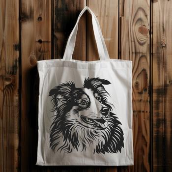 A illustration of a Shetland sheepdog's head in vector format.