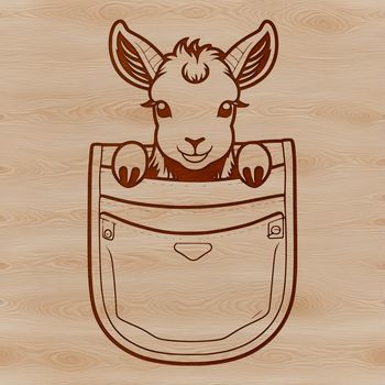 A cartoon goat peeking out from behind a fence, suitable for various design purposes.