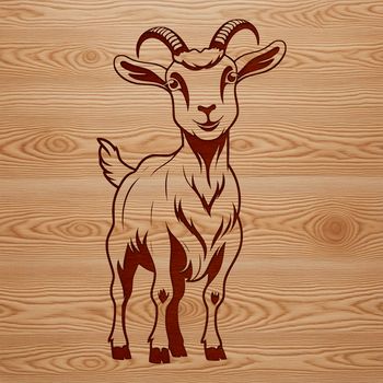 A graphic illustration of a goat in a farm setting, suitable for use as clip art.