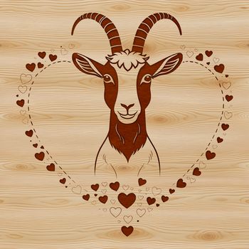 A goat with love hearts surrounding its body, suitable for various applications and designs.