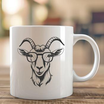 A cartoon goat wearing glasses on a farm, depicted in vector format.