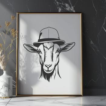 A simple illustration of a farm animal wearing a hat, suitable for digital design projects.