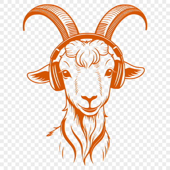 A graphic illustration of a domesticated goat standing on a grassy field.