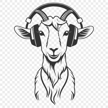 A vector illustration of a goat wearing headphones, suitable for various design applications.