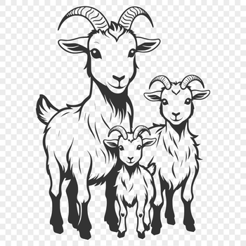 A simple illustration of a goat in a farm setting.