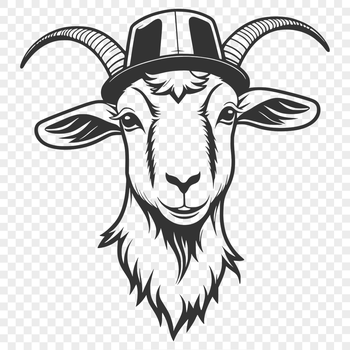 A cartoon goat wearing a hat, suitable for clip art and vector design.