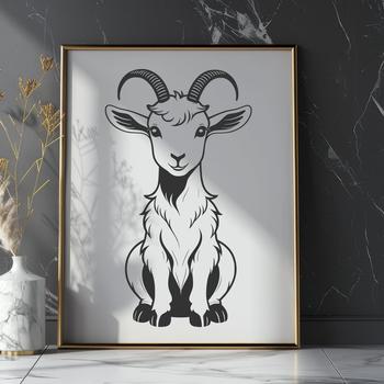 A goat standing on a hillside, used as a vector illustration for design and printing.