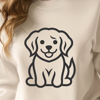 A simple line drawing of a sitting Golden Retriever.