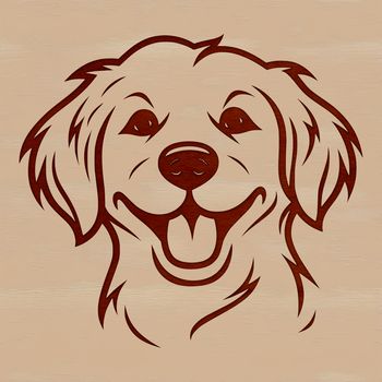 A golden-coated dog's head is the central focus of this illustration.