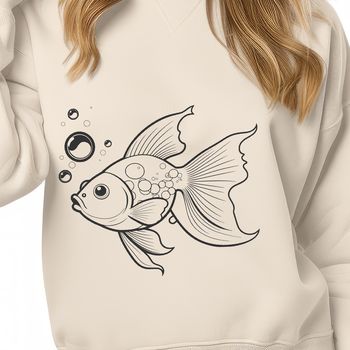 A simple illustration of a goldfish in a swimming pose.