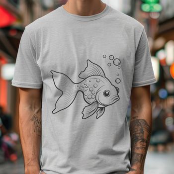 An illustration of a goldfish in a transparent blue background.