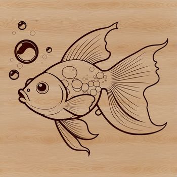 A simple illustration of a goldfish in a clear blue background.