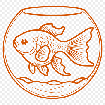 A simple illustration of a goldfish in a fish bowl, suitable for digital design.