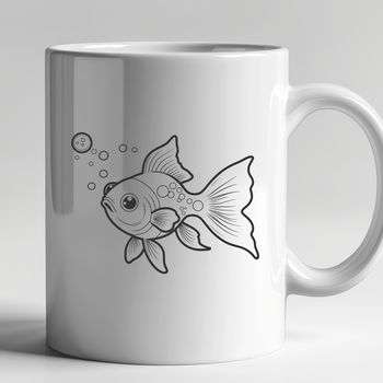 A colorful illustration of a small domestic goldfish in a fishbowl.