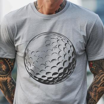 Illustrated golf ball on grass, designed for vector graphics.