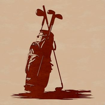 Illustration of a golf bag with clubs and accessories, designed as vector art.