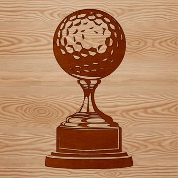 A 2D illustration of a golf trophy featuring a stylized golf ball and club.