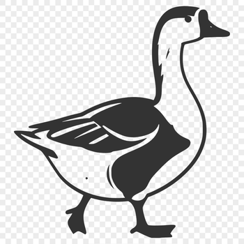 A white goose standing on a grassy field, vector illustration suitable for commercial use.