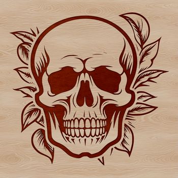 Illustrated gothic witchcraft design featuring ornate details and a central skull motif.