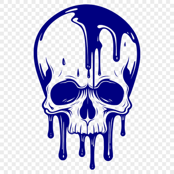 A graphic illustration of a dripping skull with a gothic aesthetic, suitable for Halloween designs.