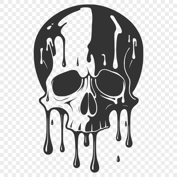 Vector art design of a dripping skull with intricate details, suitable for use in commercial or personal projects.