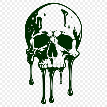 A gothic-inspired illustration of a skull with drips or drops surrounding it, suitable for various design projects.