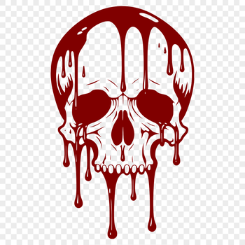 A gothic-inspired skull design with drips and drops, suitable for vector graphics and digital cutting.