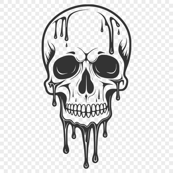 A stylized, gothic-inspired skull with dripping effects, suitable for Halloween-themed designs.