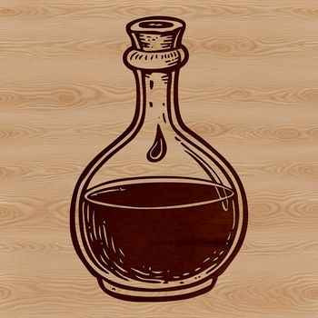 A detailed illustration of a witch's potion bottle with mystical symbols, ready for customizing in vector art software.