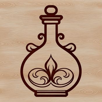 An ornate illustration of a witch's potion bottle and magical ingredients, suitable for Halloween-themed designs.