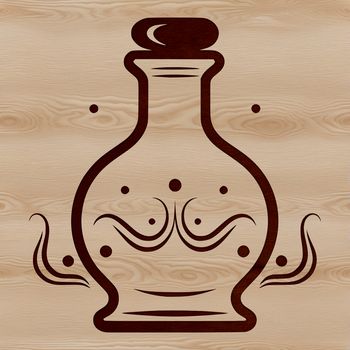 Illustrative witchcraft design featuring a potion bottle with mystical elements.