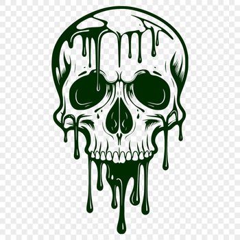 A detailed illustration of a dripping skull, suitable for vector graphics.
