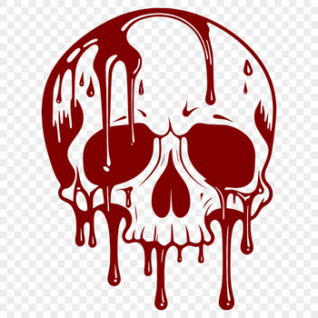 A stylized illustration of a dripping skull, ideal for Halloween and gothic themed designs.