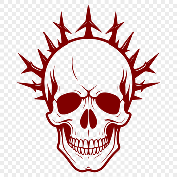 A stylized gothic skull with intricate details, suitable for use in various design applications.