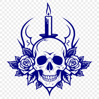A stylized illustration of a skull surrounded by a floral motif, evoking the spirit of Halloween.