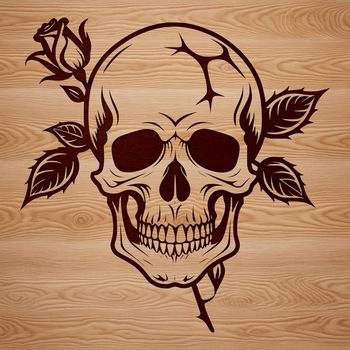 A Gothic-inspired skull design with intricate details and a rose motif.