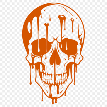 A stylized illustration of a dripping skull, commonly associated with Halloween and gothic themes.