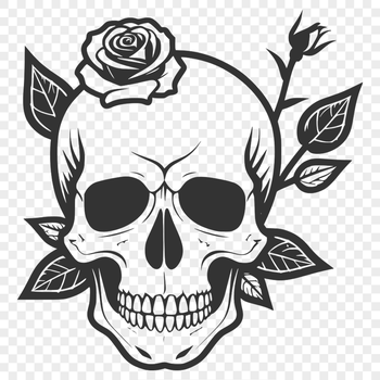 A detailed SVG illustration of a Gothic-style skull with intricate designs.