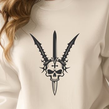 A stylized skull with intricate details in a gothic style.