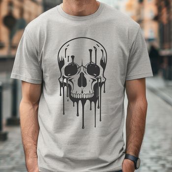 A gothic-style skull with dripping liquid, suitable for vector graphics and cutting machine designs.