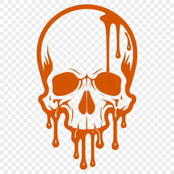 A 2D vector illustration of a dripping skull with gothic details, suitable for digital and laser cutting projects.