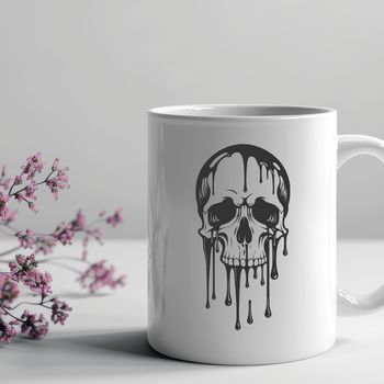 A detailed illustration of a skull with dripping effects, suitable for gothic designs and Halloween themes.