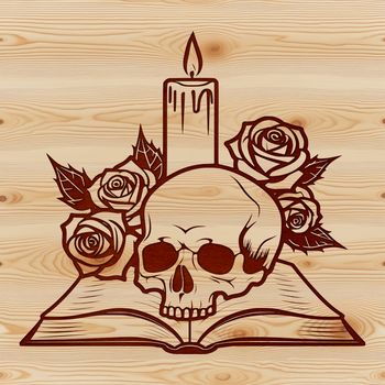A detailed illustration of a Gothic-style skull with ornate details, suitable for various design projects.