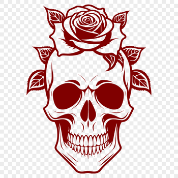 A detailed vector illustration of a Gothic-style skull surrounded by intricate floral patterns.