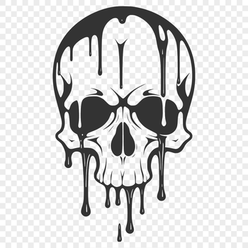A stylized skull with dripping liquid effects, suitable for Halloween-themed designs.
